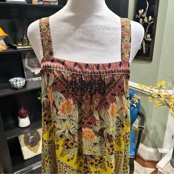 Anthropologie Lovett Tiered Maxi Botanical Dress Size Small Small